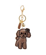 Bling Crystal Brown Dog with Flower Tassel Keychain Bag Charm - $19.17 CAD