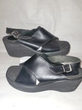 Bongo Vintage Y2K Black Leather Platform Wedge Chunky Square Sandals 8.5M Brazil - £29.42 GBP