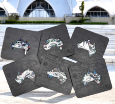 6 Australia Perth Black Sq. Coasters Multi Color Etched Metal Inserts Fe... - £11.79 GBP