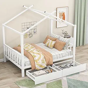 Merax Kids Low House Beds with Sotrage Drawers Full Metal Montessori Bed... - $463.99