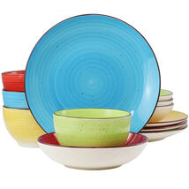 Elama Mason 12 Piece Double Bowl Stoneware Dinnerware Set in Assorted Co... - $74.94