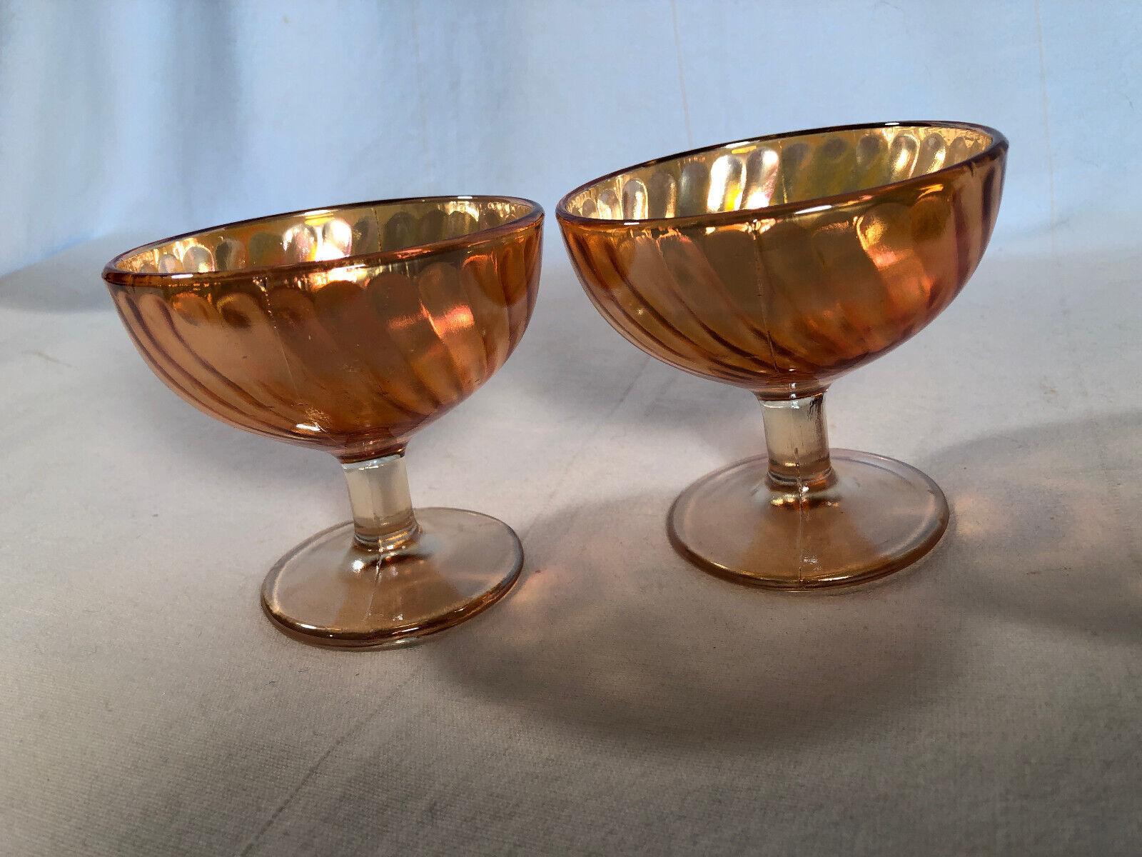 2 Iridescent  Depression Glass Sherbets Mint 3.5 inches - $17.24