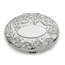 Silver-Tone Oval 2-Section Pillbox with Mirror - £10.56 GBP