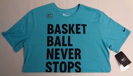 Nike TEE Size XL BASKETBALL NEVER STOPS Blue DRI-FIT T-Shirt New Mens Shirt - £38.33 GBP