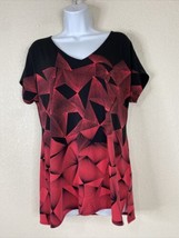 Alfani Womens Size S Pink/Black Geometric V-neck Stretch Blouse Short Sleeve - £6.06 GBP