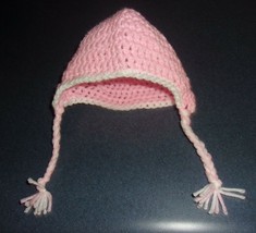 Handmade Crocheted Pink White Ear Flap Hat 18 Inch Doll American Girl Brand New - £8.29 GBP