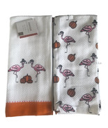 Envogue Flamingo Pumpkins Dish Towels Set of 2 Tropical Fall Thanksgivin... - £20.23 GBP
