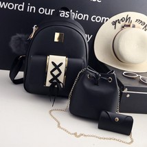 3Pcs/Set PU Leather Women Backpack Purse Girls Multi Lady Composite Bags Teenage - £25.67 GBP