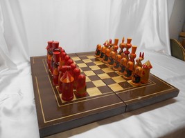 Old Vtg Ussr Wood Chess Game Handcrafted HAND-PAINTED Russia Hobbies - £241.14 GBP