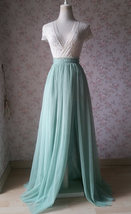 Sage Green High Slit Tulle Skirt Outfit Women Custom Plus Size Long Tulle Skirt image 1