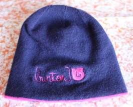 BURTON Girls Belle Beanie Reversible Hat Navy Dot Pink One Size - $6.79