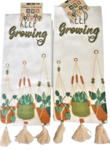 Plants Keep Growing Kitchen Cotton Dish Tea Towels Tasseled Embroidered Set Of 2 - $24.47