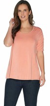 H by Halston Scoop Neck Elbow Sleeve Top with Ruching Detail Coral Reef Small - £7.56 GBP