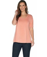 H by Halston Scoop Neck Elbow Sleeve Top with Ruching Detail Coral Reef ... - £7.09 GBP