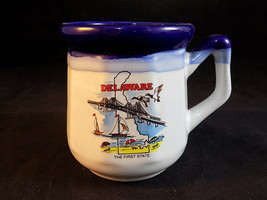 DELAWARE COFFEE MUG 1993 UNIQUELY SHAPED White and Blue Porcelain Coffee... - $11.87