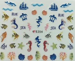 Nail Art 3D Decal Stickers Fish Blue Sea Horse Mermaid Sail Boat Turtle E254 - £2.66 GBP