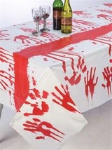 Bloody Handprints Tablecloth Cover Zombie 72&quot; X 49&quot; Halloween Accessory Cloth - £3.80 GBP