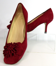 Kate Spade New York Suede Red High Heeled Pump Slip On Shoes Raised Flower 8.5M - £59.16 GBP