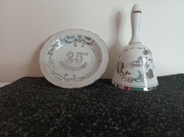 Norcrest China 25th Wedding Anniversary Plate &amp; Bell L-606 Silver Made in Japan - £11.82 GBP