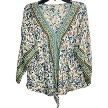 Sky and Sand Shirt Women L Floral Tie Oversize Boxy Kimono Sleeve Rayon Peasant - £13.63 GBP