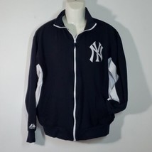 NY Yankees Jacket Men&#39;s Size LT Baseball Lightweight Terry Blue White Majestic - £30.28 GBP