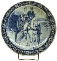 Vintage Plate Boch Blue Delft Carriage Large White Ceramic - £135.09 GBP