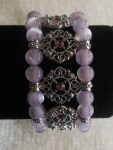 Wide Purple &amp; Silver Tone Stretch Bracelet - £12.16 GBP