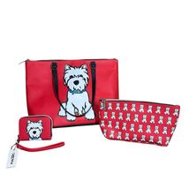 Marc Tetro 3 Pc Westie Dog Purse Tote w/ Wristlet Wallet &amp; Cosmetic Case... - $124.22 CAD