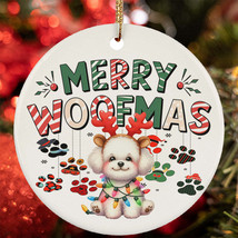 Merry Woofmas Bichon Frise Dog Paws Lover Christmas Ornament Gift Decor Hanging - $15.79