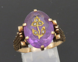 Authenticity Guarantee 
10K GOLD - Vintage Old Cut Diamonds &amp; Amethyst Victor... - £647.06 GBP