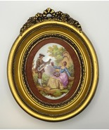 Vintage Fragonard Oval Ornate Gold Frame Hard Plastic Plaque Man Woman G... - $1,018.48 MXN