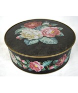 Sunshine Biscuit Tin Sewing Box Textured Rose Needlepoint Container 10&quot; - $29.70