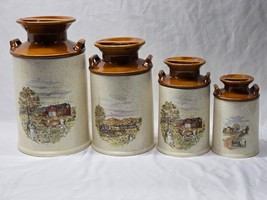 1988 Farmhouse &amp; Barn Scene Pottery Milk Jug Canister Set - Signed Nelli... - $1,322.45 MXN