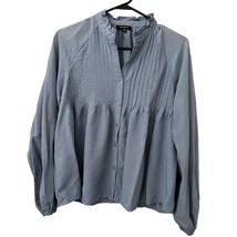 Mittoshop Womens Blouse Medium Blue Smocked Pleated Ruffle Rayon Polyester - £6.39 GBP
