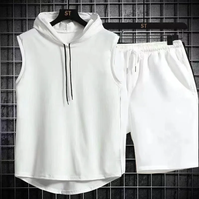 2PCS Summer Casual 2025 New Casual Hooded Sleeveless Suit Men&#39;s Summer Set - €30,03 EUR