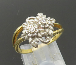 18K GOLD - Vintage Floral Genuine Diamonds Split Shank Swirl Ring Sz 7 - GR396 - £399.64 GBP