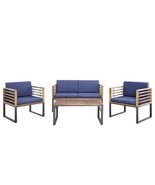 4 Piece Patio Acacia Wood Conversation Set with Soft Seat-Navy - $7,831.19 MXN