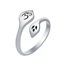 14K White Gold Plated Sterling Silver Adjustable Om &amp; Lotus Toe/Midi Ring - $13.99