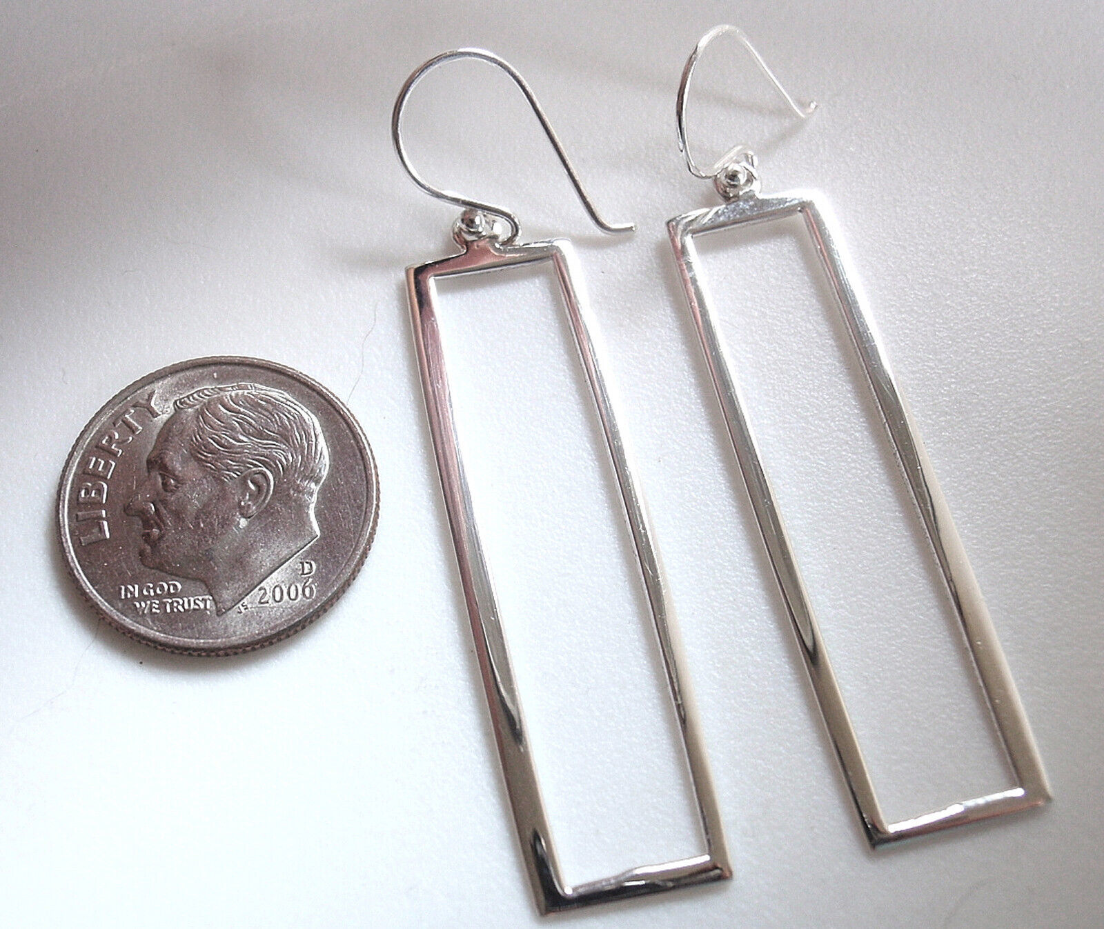 Long Rectangle 925 Sterling Dangle Drop Earrings with a Clean Look Style