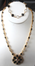 Vintage Signed MONET Black &amp; Clear Crystal Pendant Necklace &amp; Bracelet Lot - $111.38