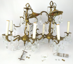 Matched Pair 16&quot; 5 Candle/Arm Brass Chandeliers w/Crystals Union Hollywood Gold - £241.14 GBP
