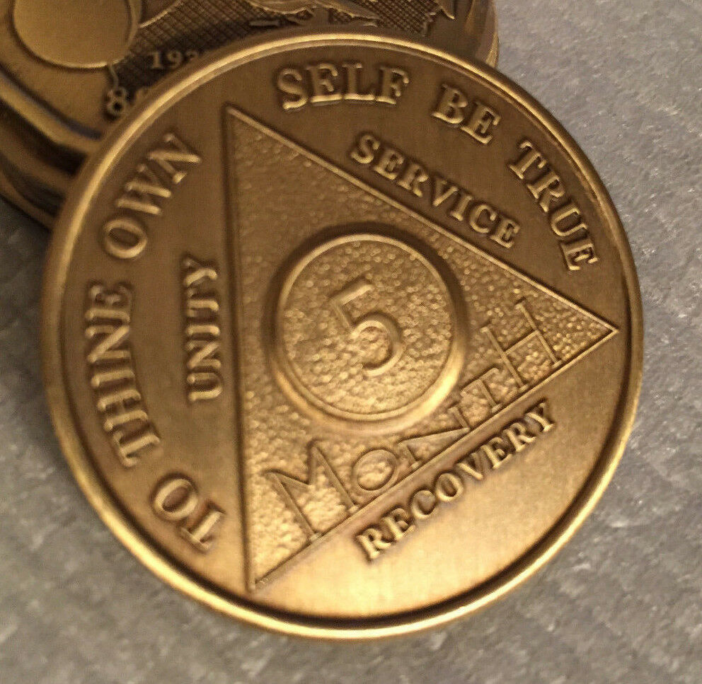 5 Month Bronze AA Medallion Alcoholics Anonymous Recovery Coin NA Chip ...