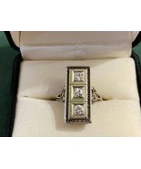 LADIES 14kt White Gold ANTIQUE Dinner RING w/ 3 Diamonds Filigree Art De... - $14,419.57 MXN