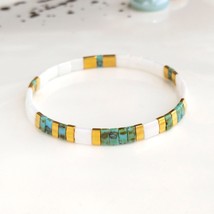 White tila bracelet,stretchy bracelet,stacking gold plated bracelet,stackable ti - £16.47 GBP