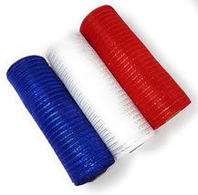 Baseball Sports Themed 10&quot; Metallic Deco Mesh Rolls (Red, White, Navy Blue) - £21.94 GBP
