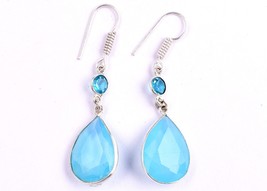 Topaze Bleu Pierre Précieuse 925 Argent Pendantes Boucles Femme Cadeau - £35.82 GBP+