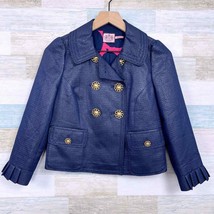 Juicy Couture Glitter Crop Blazer Jacket Blue Wool Silk Pleated Sleeve W... - $39.59