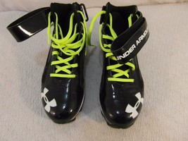 Adult Men&#39;s Under Armour Black White Logo Green Laces 9 Football Cleats 33273 - £48.35 GBP