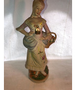 Orion Porcelain 12 Inch Woman With Flower Basket Statue Mint Japan - £24.03 GBP