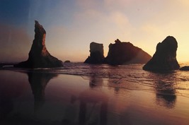 Tom Adams Photography Bandon Beach Sunset Rocks Oregon Matted Photo Art 16x20 - £42.52 GBP